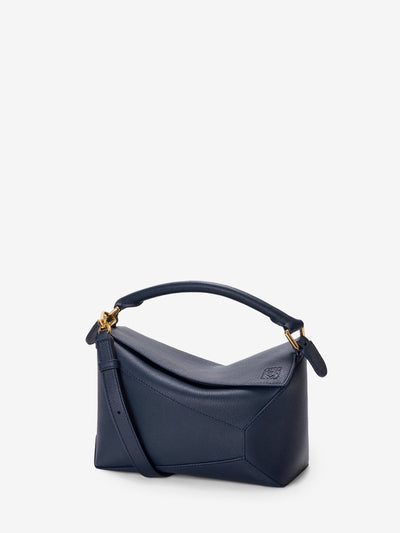 small puzzle edge bag in deep navy blue