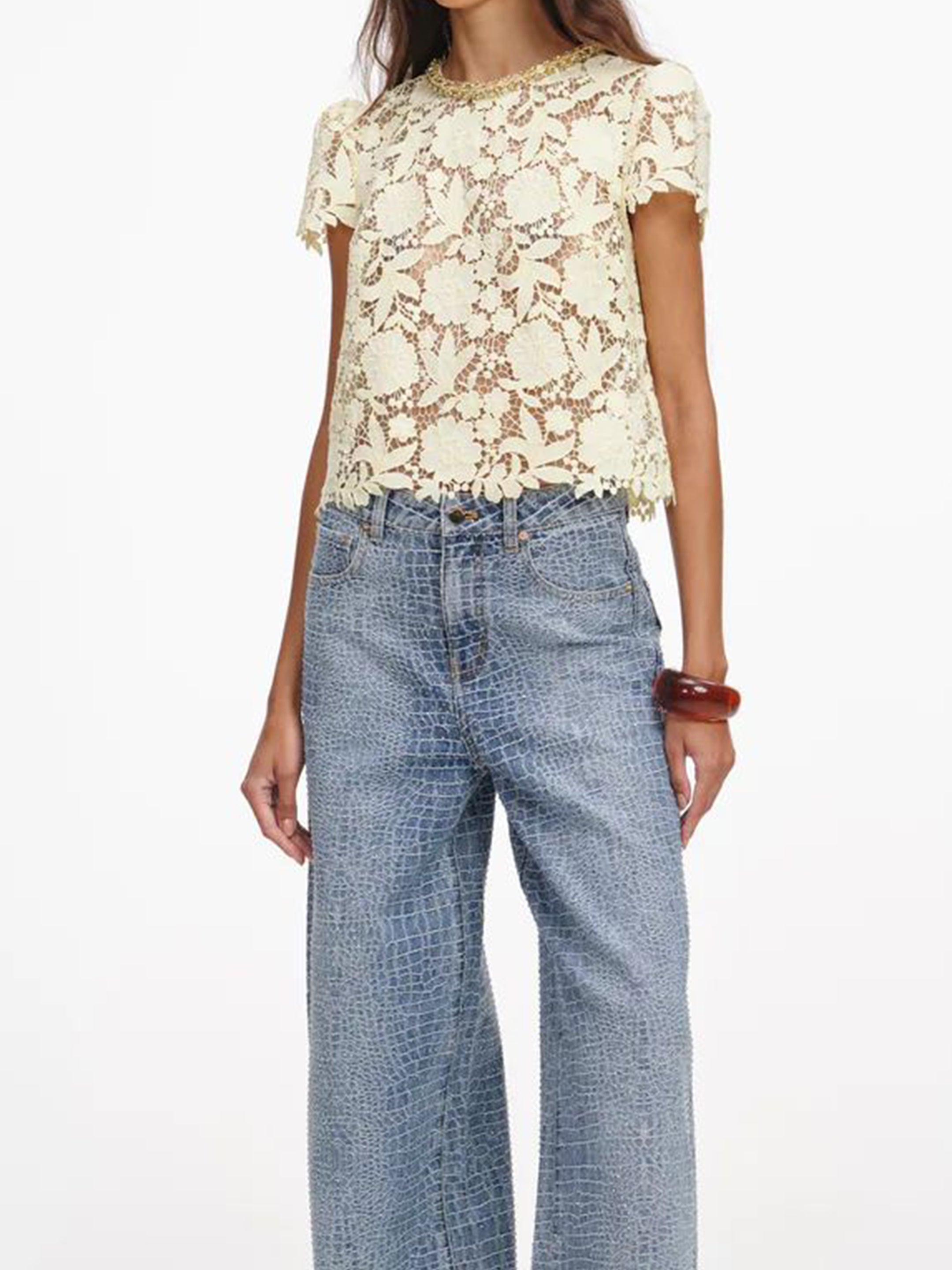 SELF PORTRAIT 10 yellow lace top