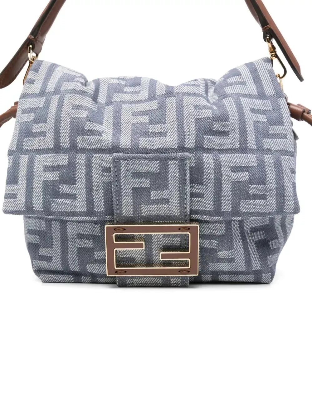 denim-effect ff jacquard mamma baguette small bag