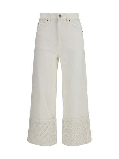 t monogram contrast cuff straight-leg jeans