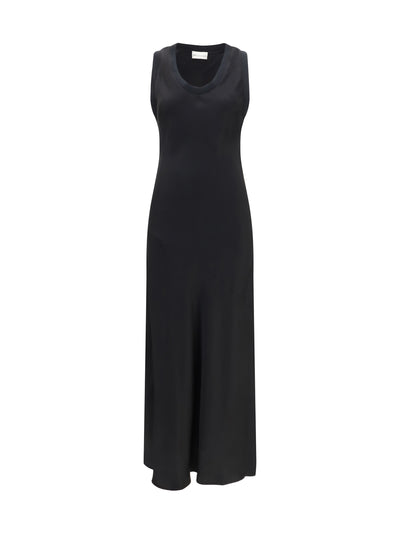 sleeveless long fluid satin dress