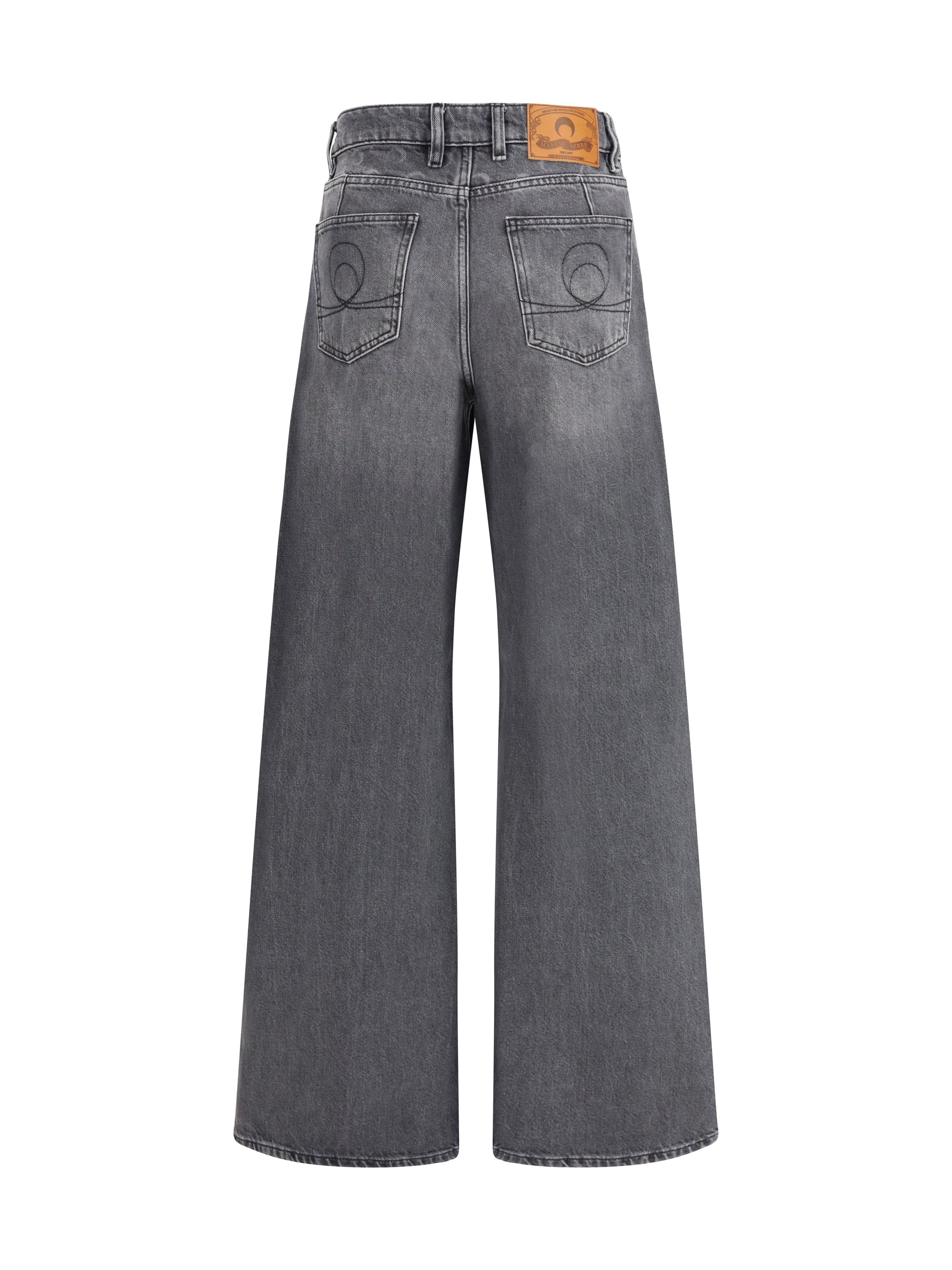 MARINE SERRE 36 moon laser grey wash denim high-waist flare jeans