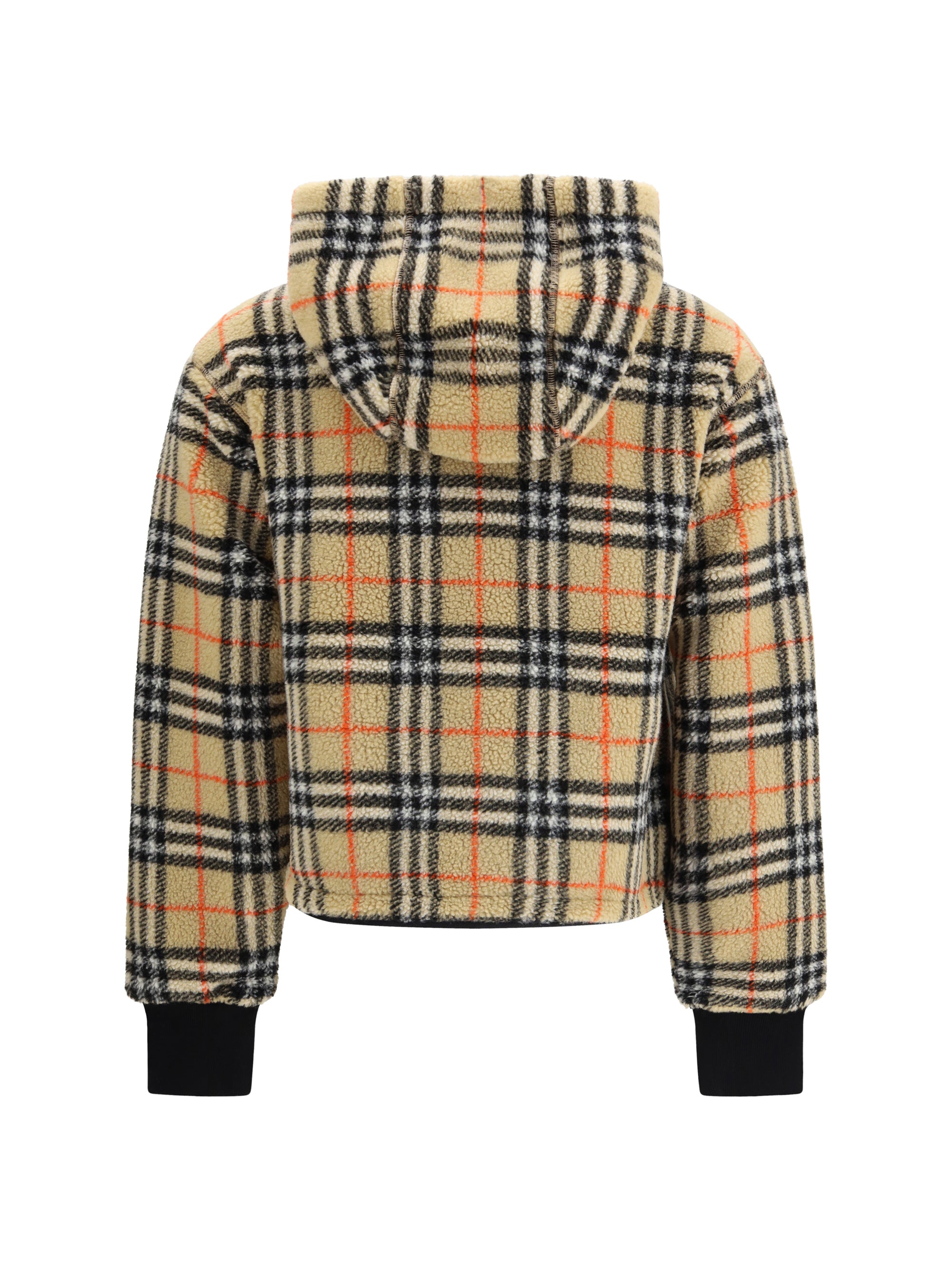 BURBERRY M cropped hooded check fleece jacket