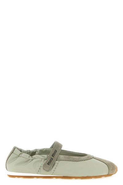 plume ballet flats in technical fabric and tone-on-tone suede
