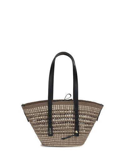 medium braid basket shoulder bag in iraca palm and calfskin