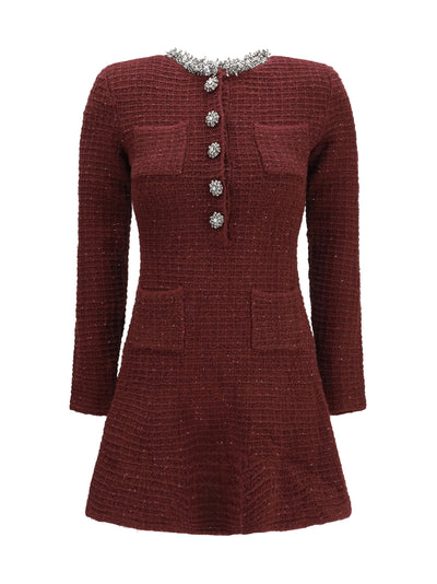 textured knit mini dress with statement buttons
