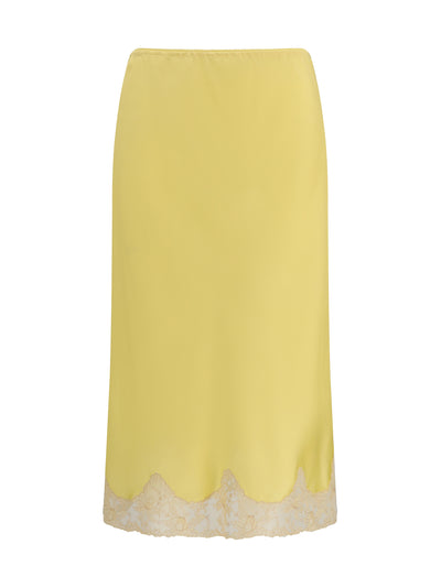 satin midi skirt with lace inserts