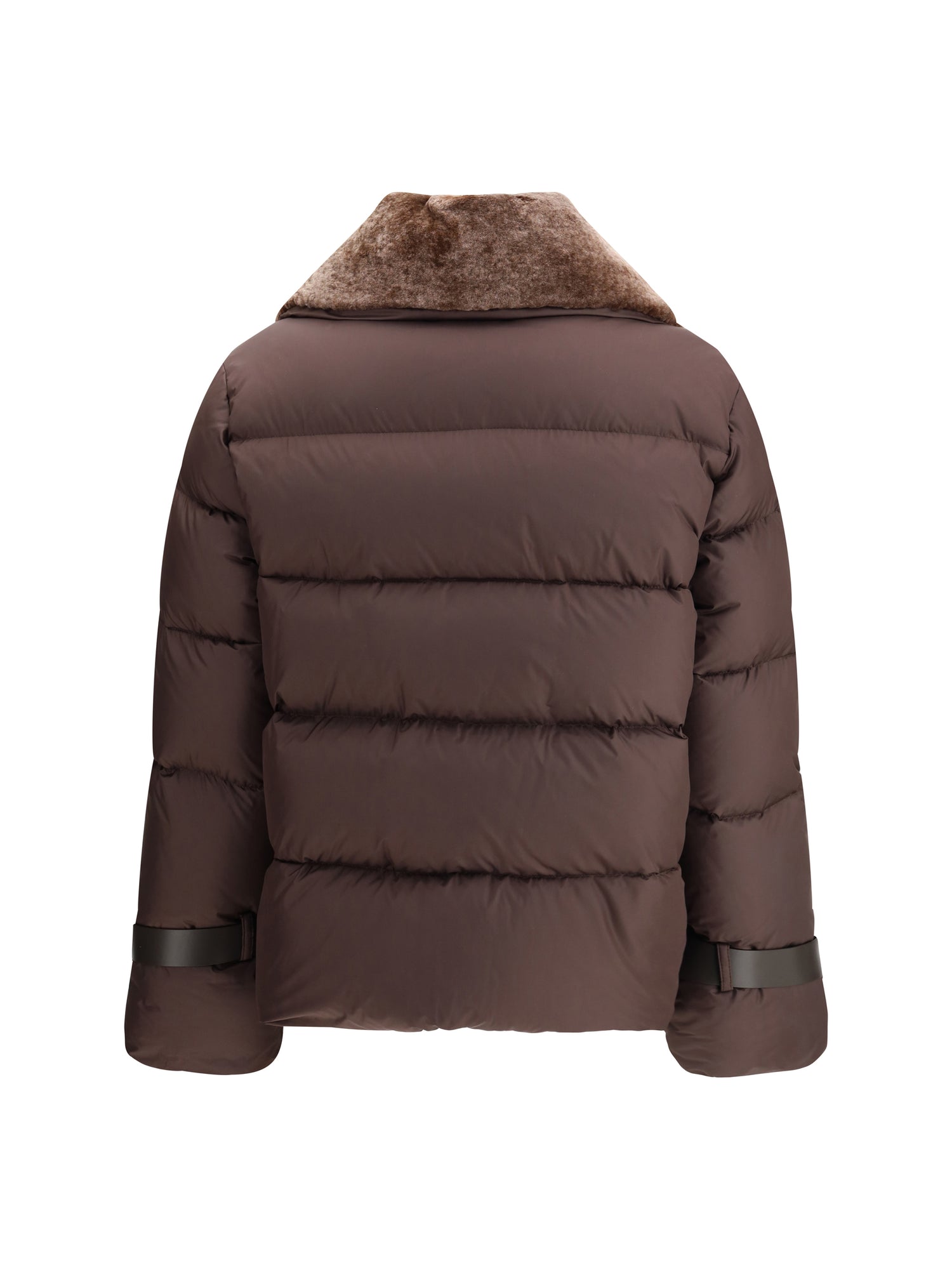 FENDI M down jacket in technical fabric and leather