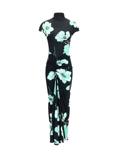 draped floral print dress