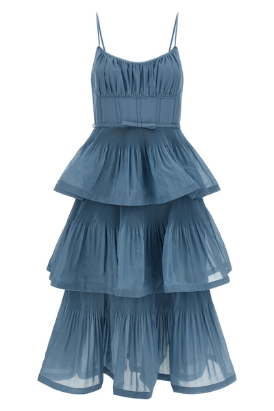 pleated tiered midi pleated dress