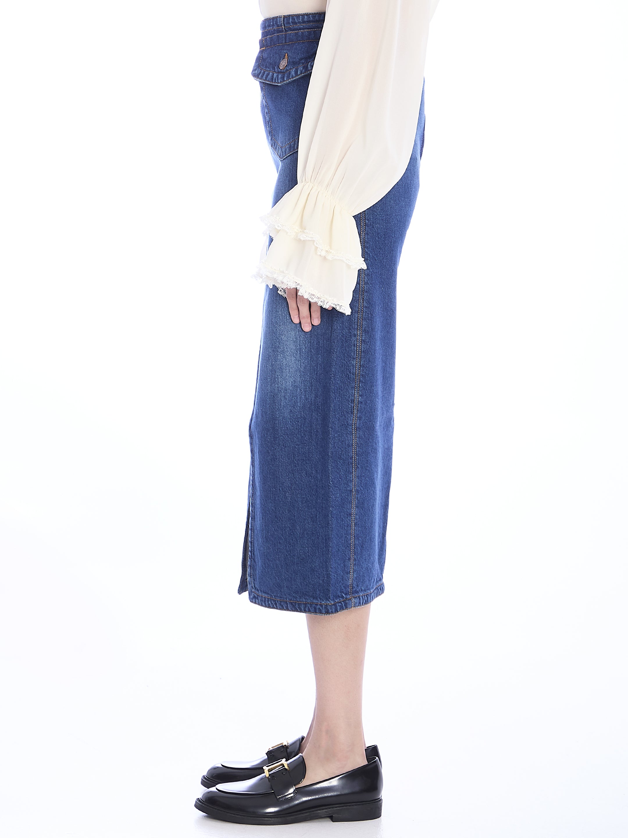 CHLOE 40 denim midi skirt