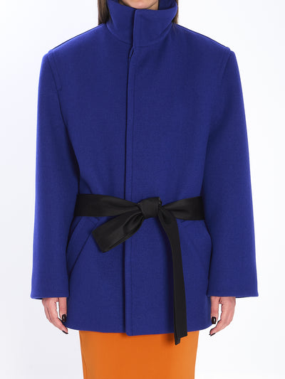 boxy belted coat in wool