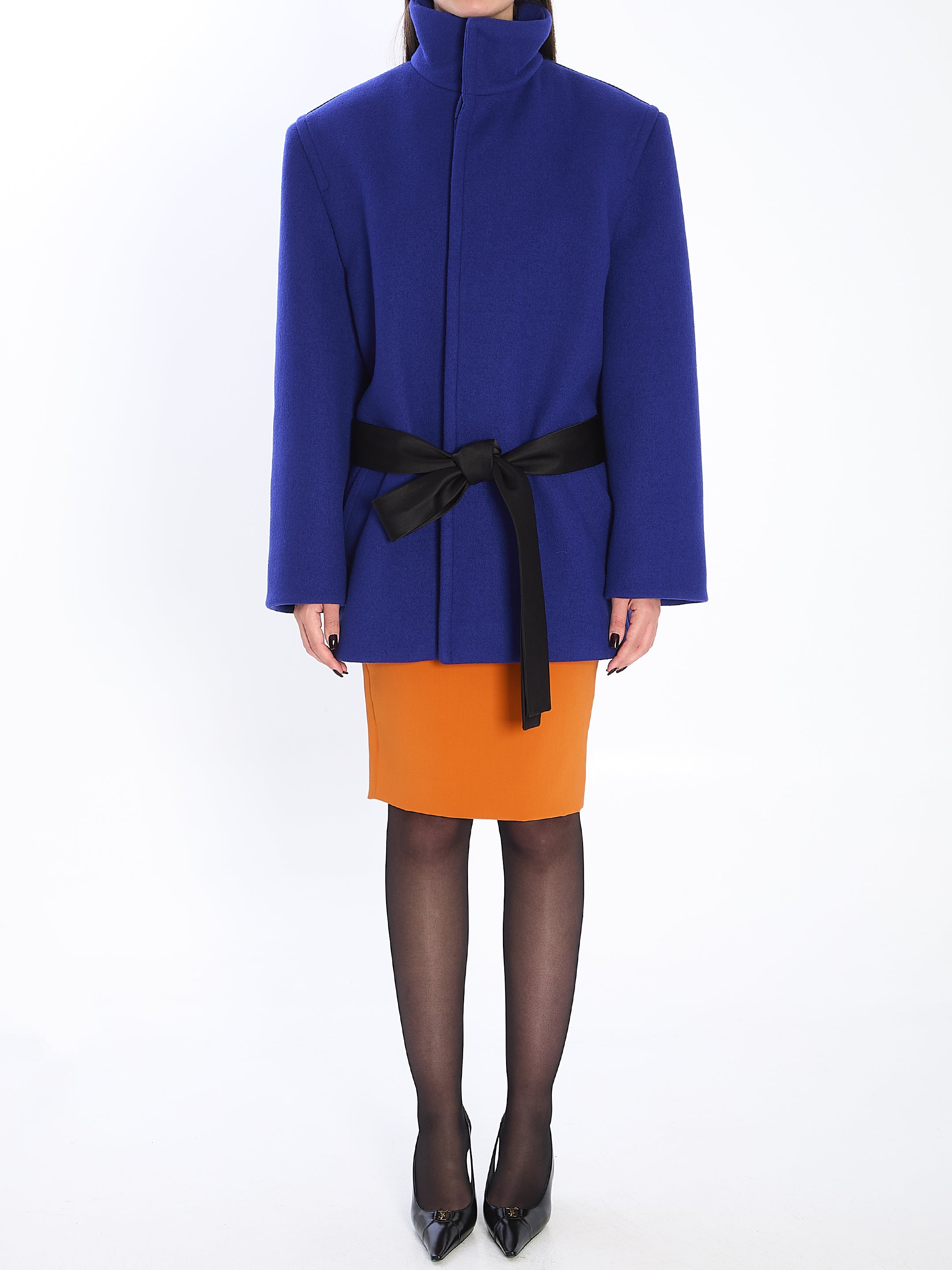 SAINT LAURENT 38 boxy belted coat in wool