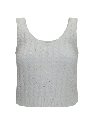 white linen knit tank top with sequins