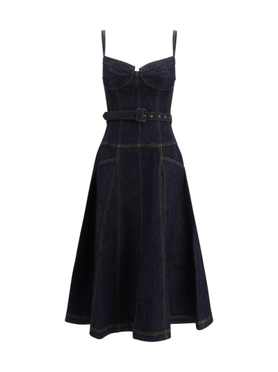 denim flared midi dress