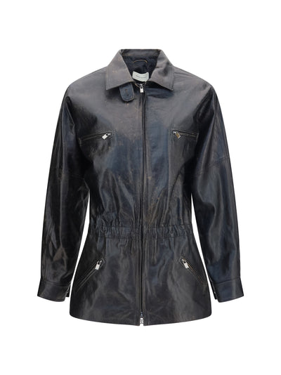 vintage leather jacket with drawstring