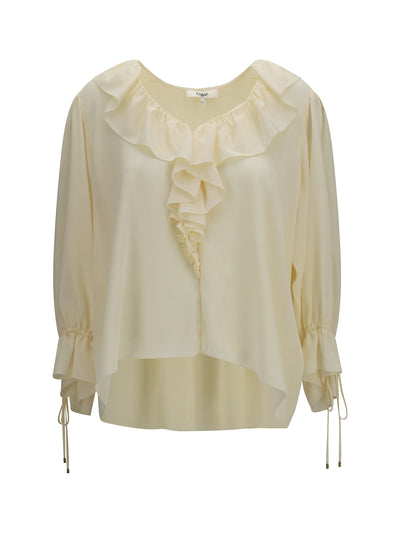 ruffled v-neck shirt