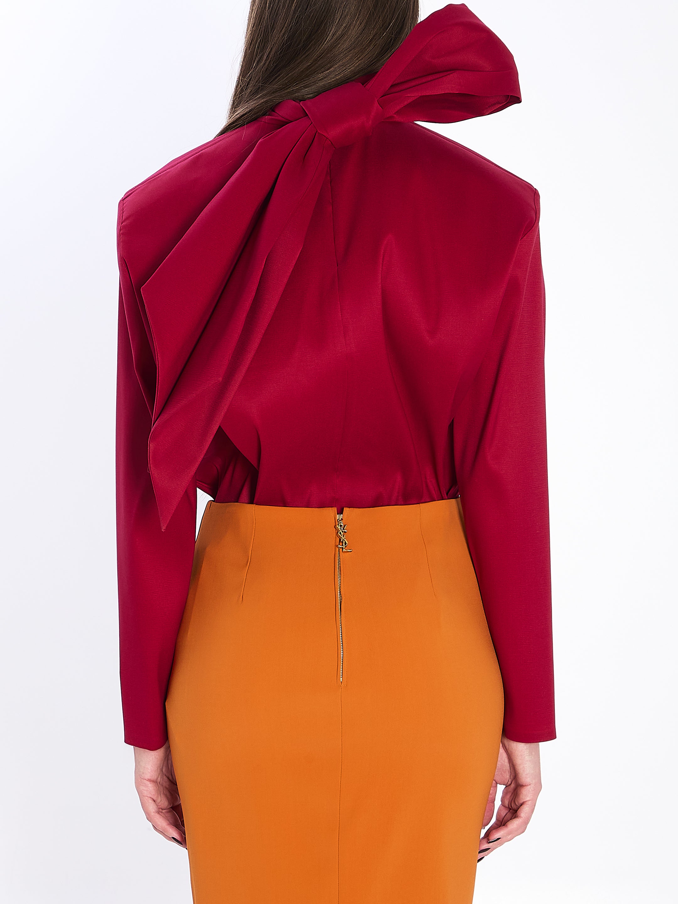 SAINT LAURENT 36 boxy lavallière top in organza