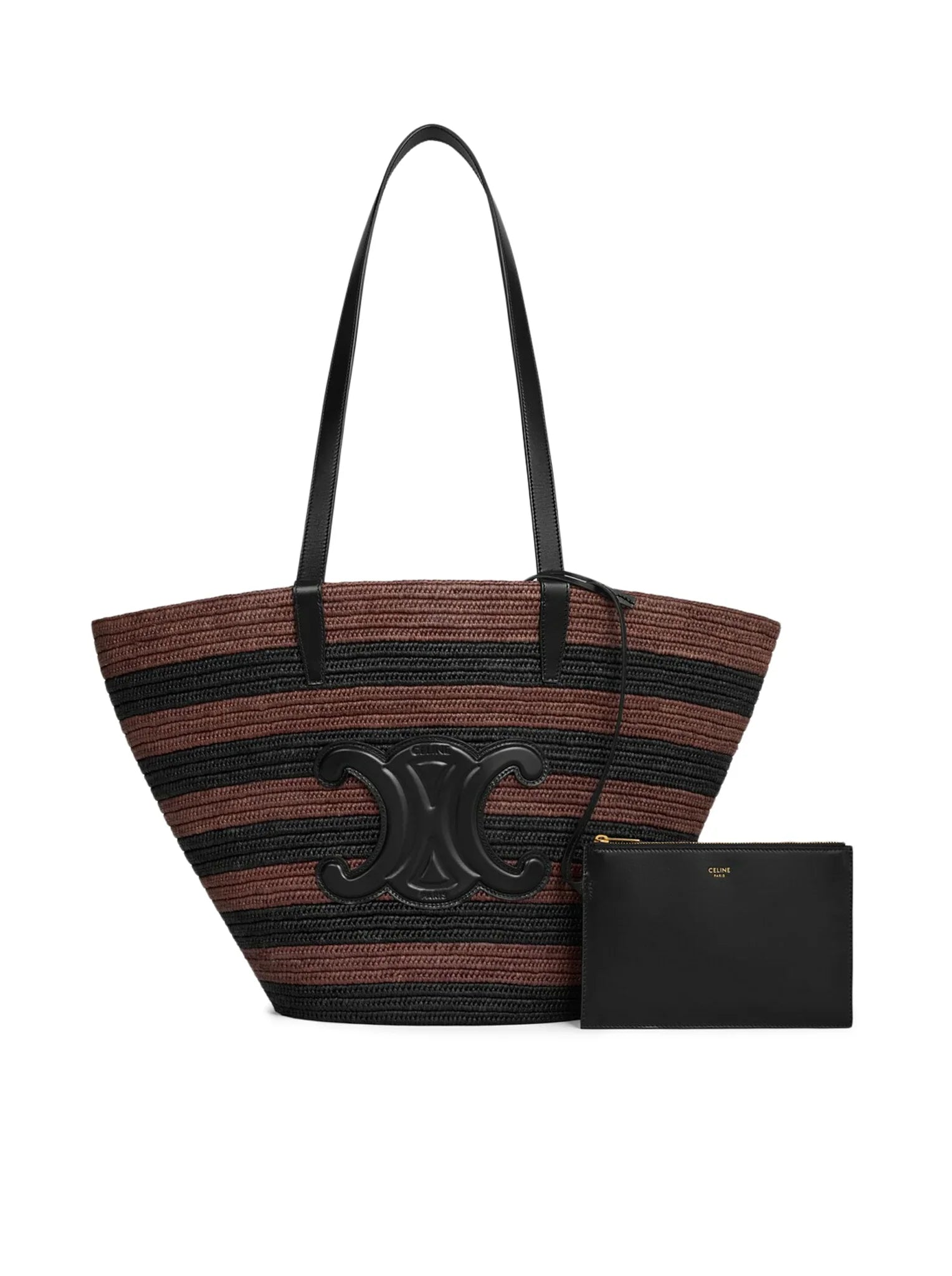 CELINE Couffin Classic Striped Panier Raffia Tote – Brown
