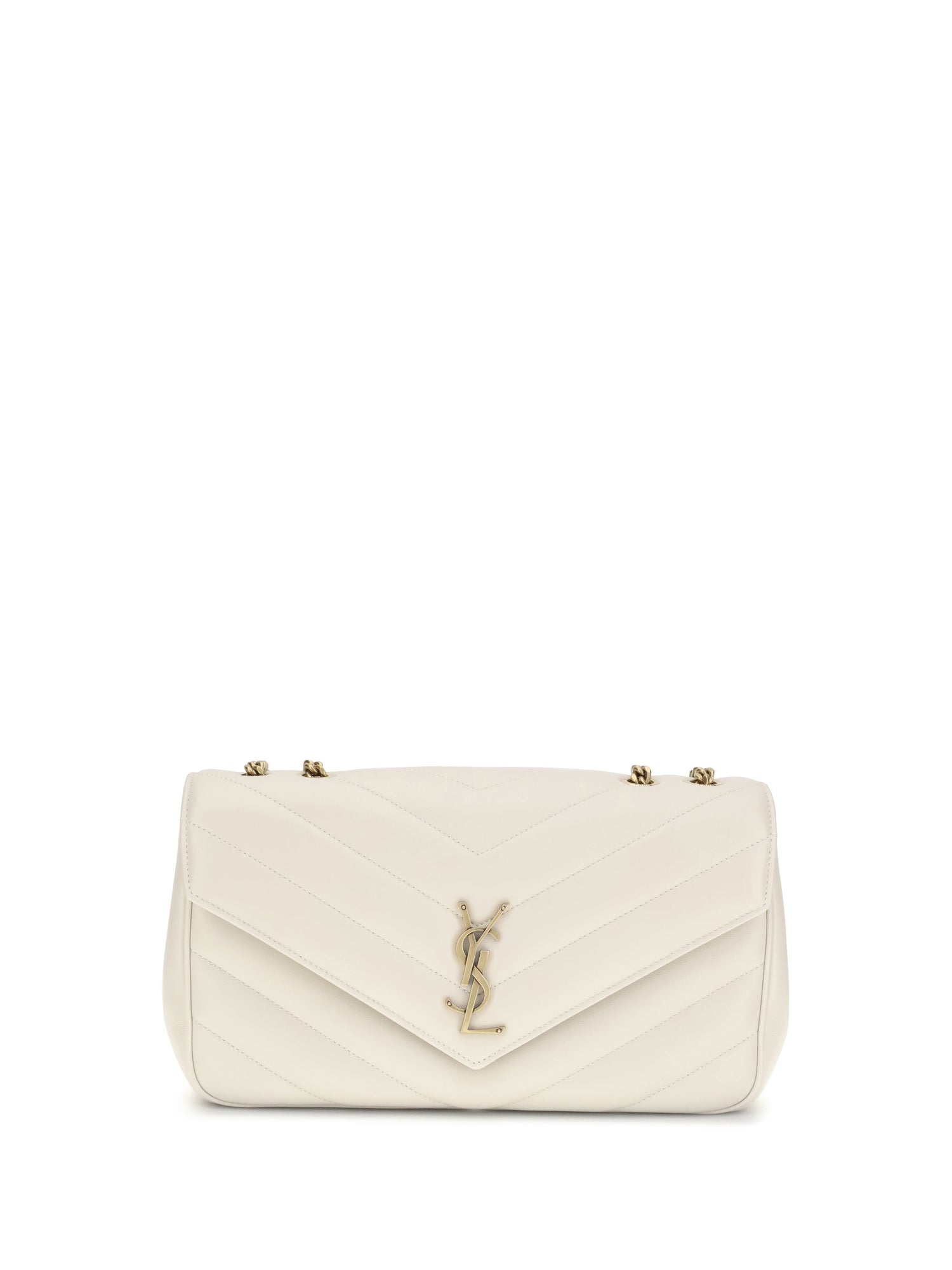 SAINT LAURENT Medium Loulou Leather Shoulder Bag – White