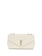 SAINT LAURENT Medium Loulou Leather Shoulder Bag – White