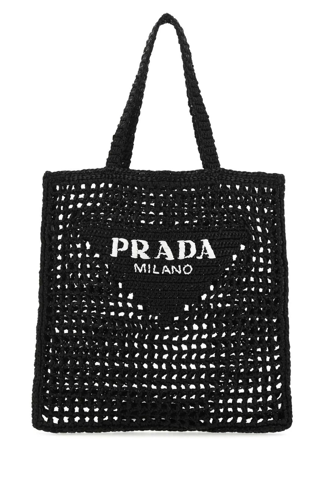 Logo Embroidered Crochet Raffia Tote