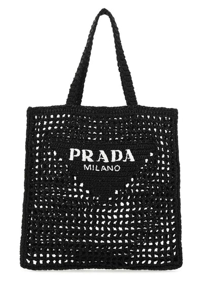ロゴ刺繍入りクロシェラフィアトート