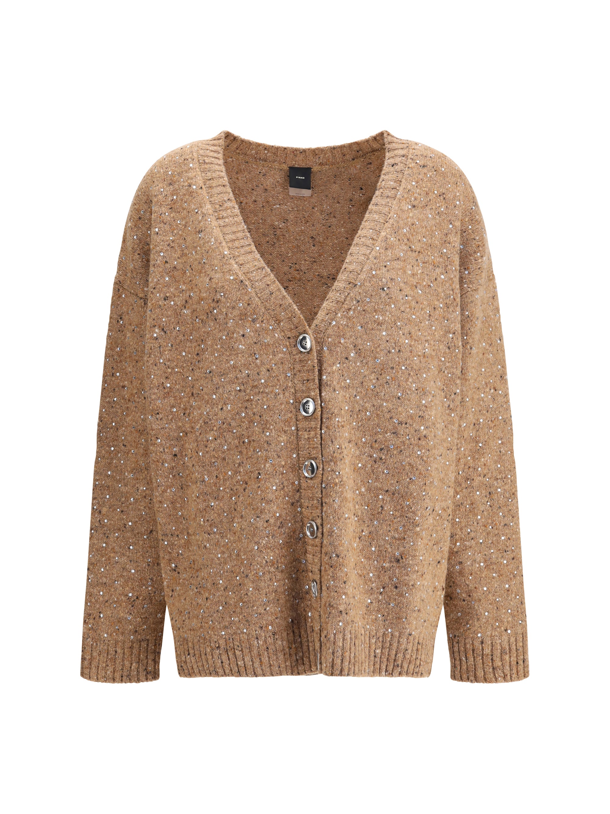 PINKO M bouclé fabric cardigan with rhinestones