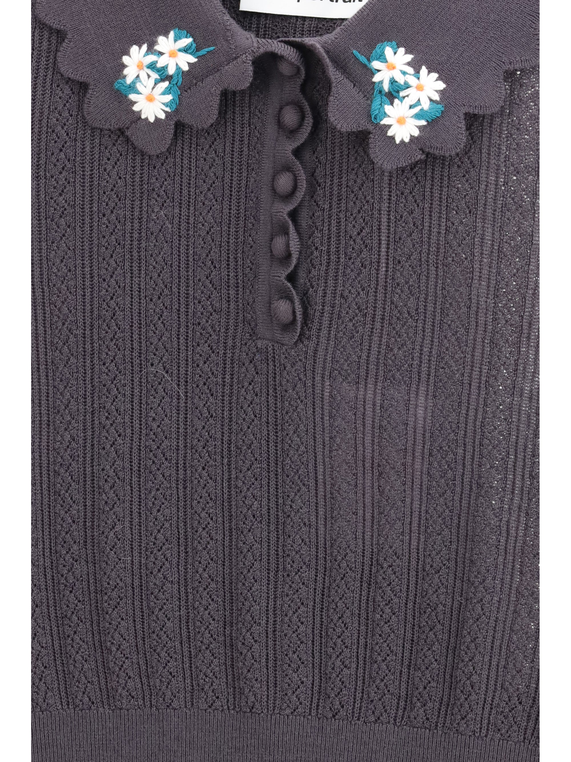 SELF-PORTRAIT L cropped top with a scalloped collar with floral embroidery