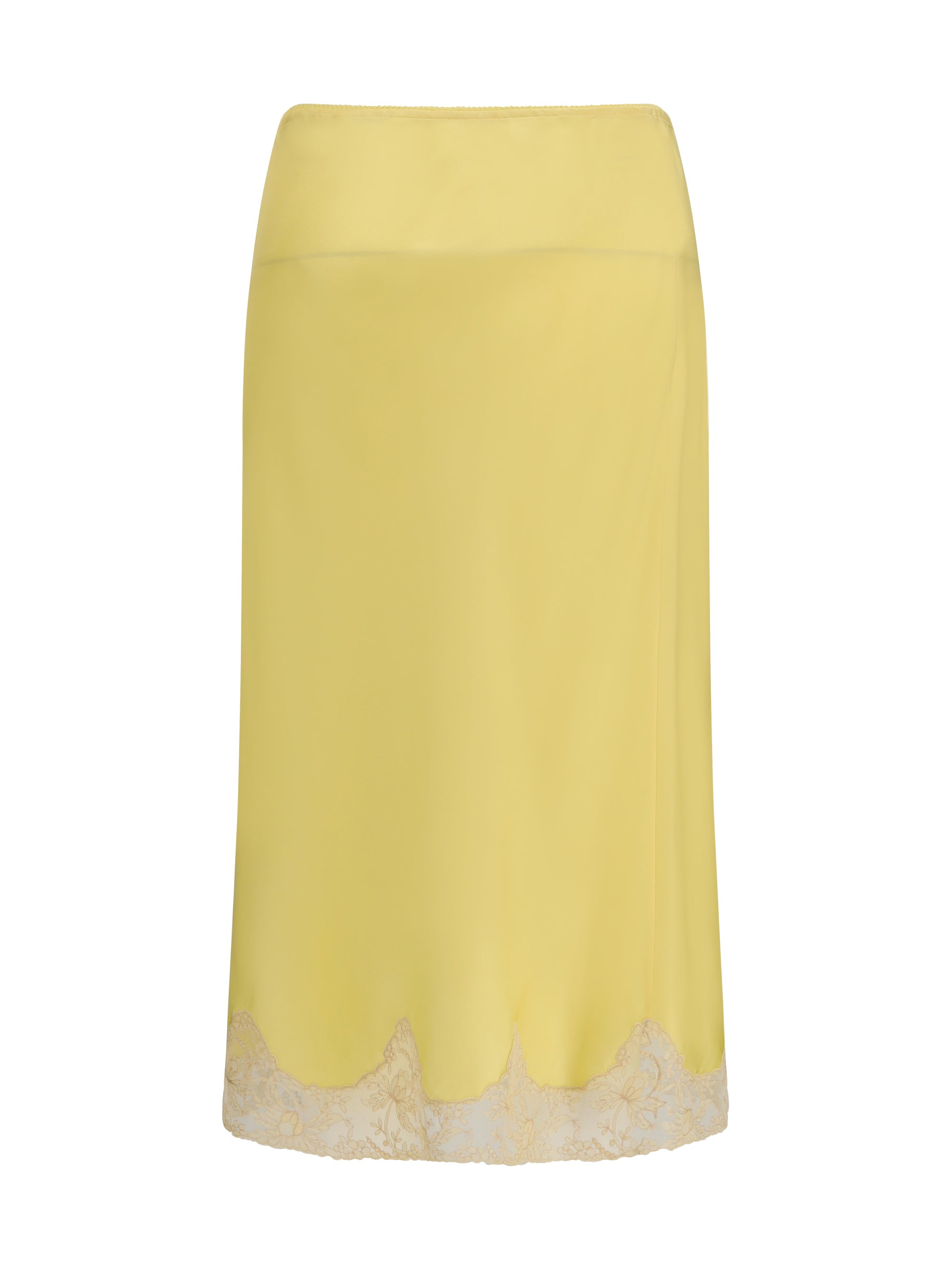 SAINT LAURENT 42 satin midi skirt with lace inserts