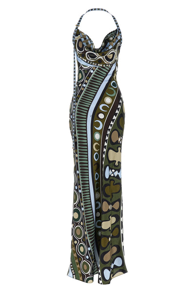 long dress in soleil print satin