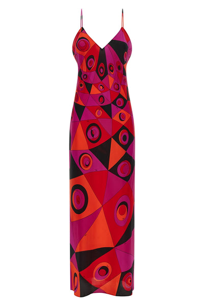 long dress in occhi print silk crêpe de chine