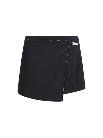 satin mini skirt-shorts with logo trim