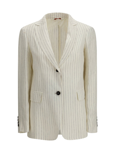 single-breasted pinstriped linen blazer