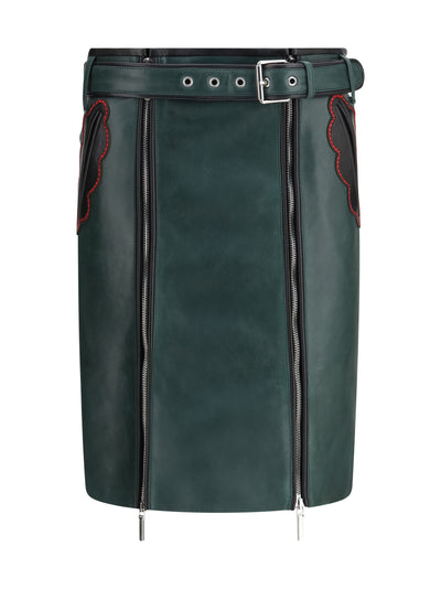 leather skirt with belt and pockets