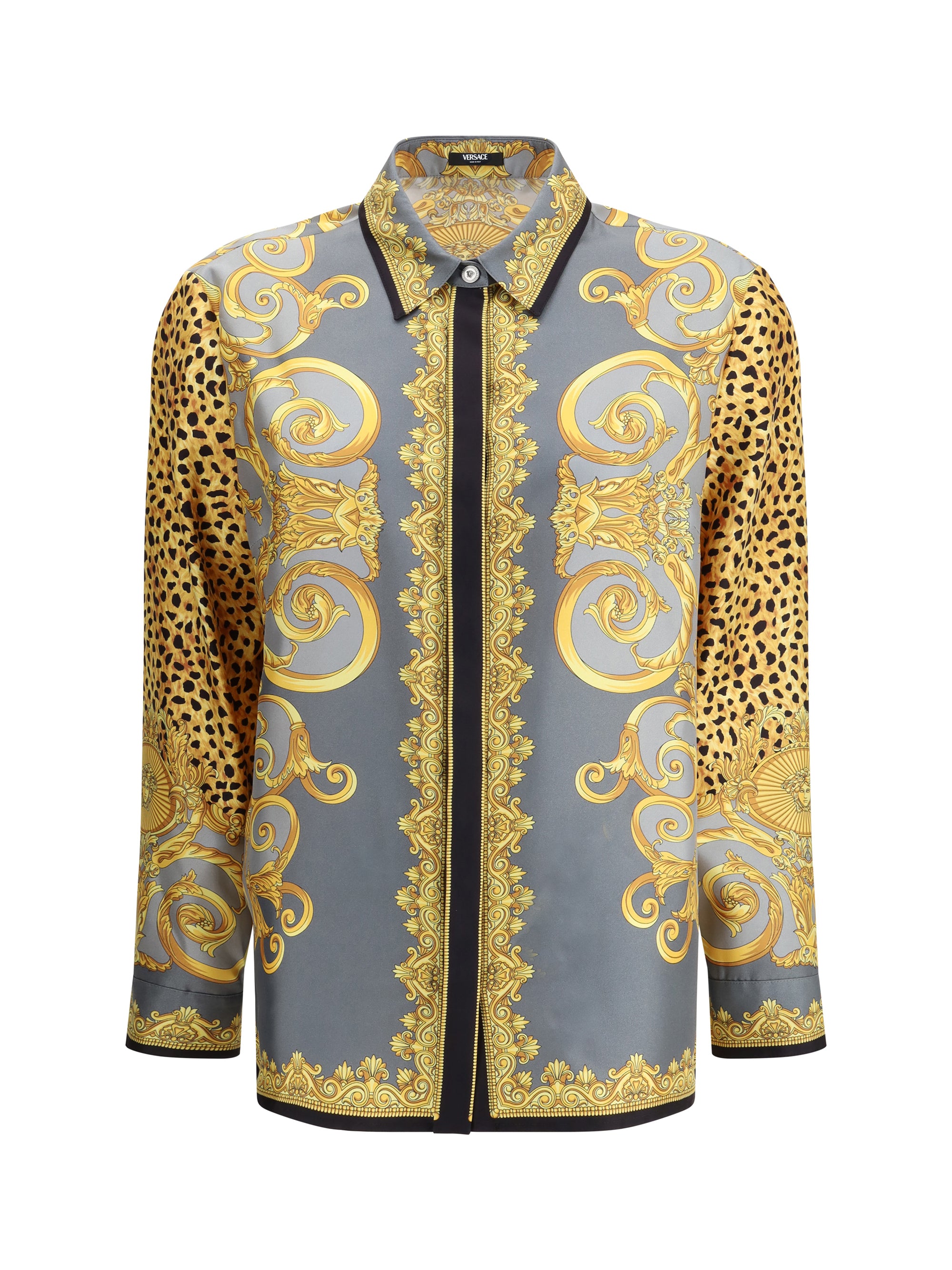 VERSACE 44 silk cheetah foulard shirt
