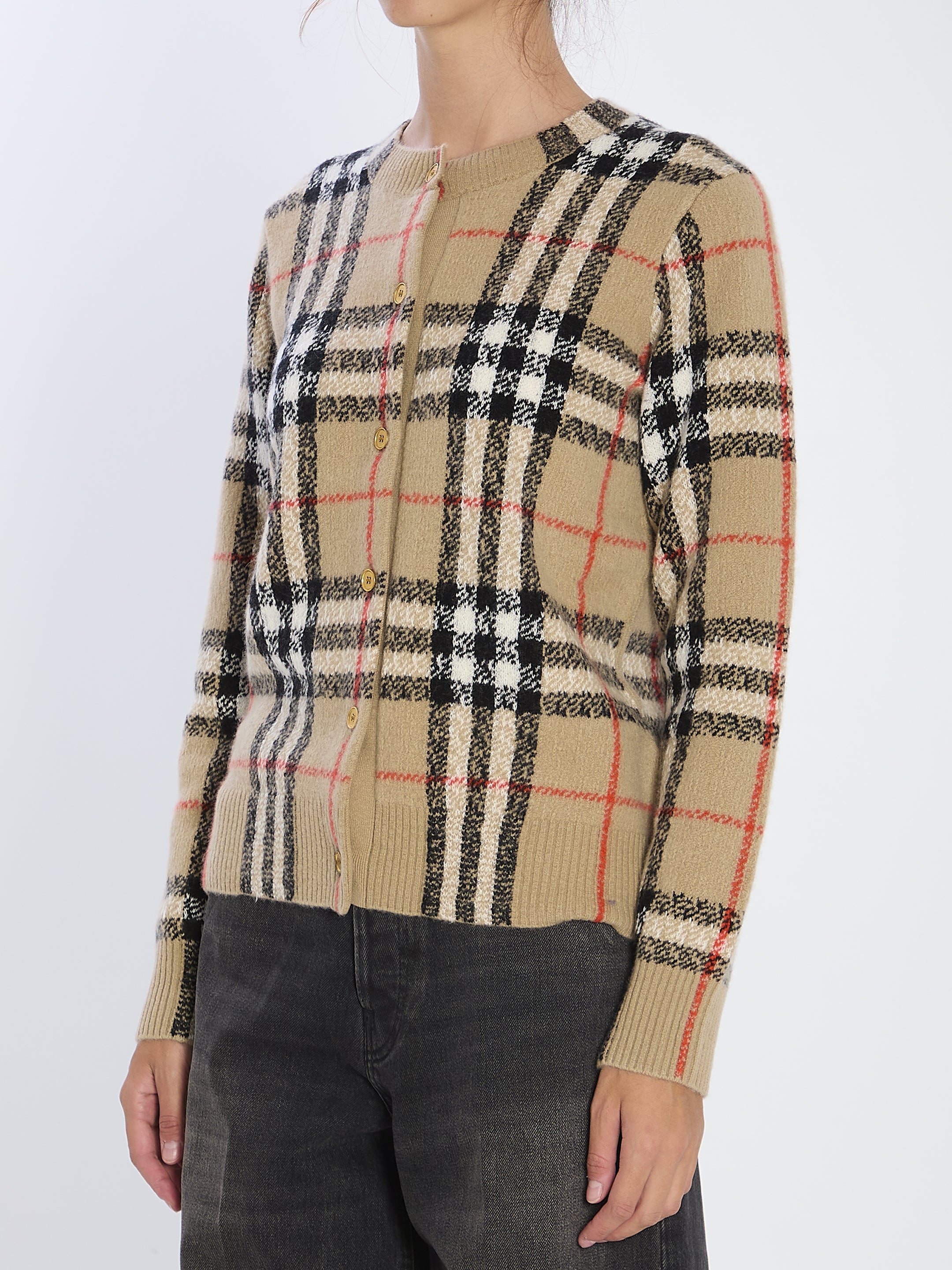 BURBERRY M check wool and cashmere cardigan