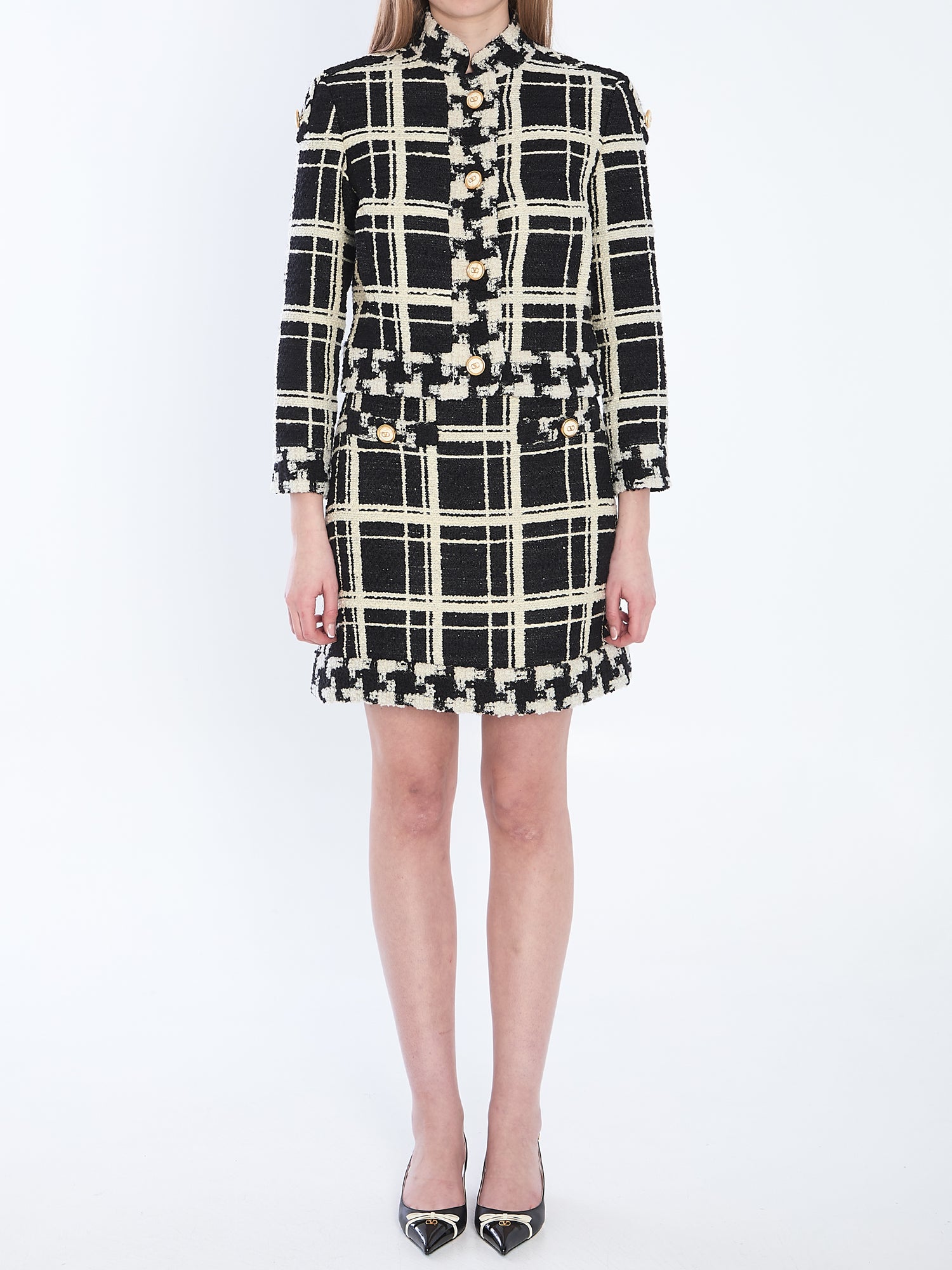 VALENTINO GARAVANI 40 macro check tweed mini skirt