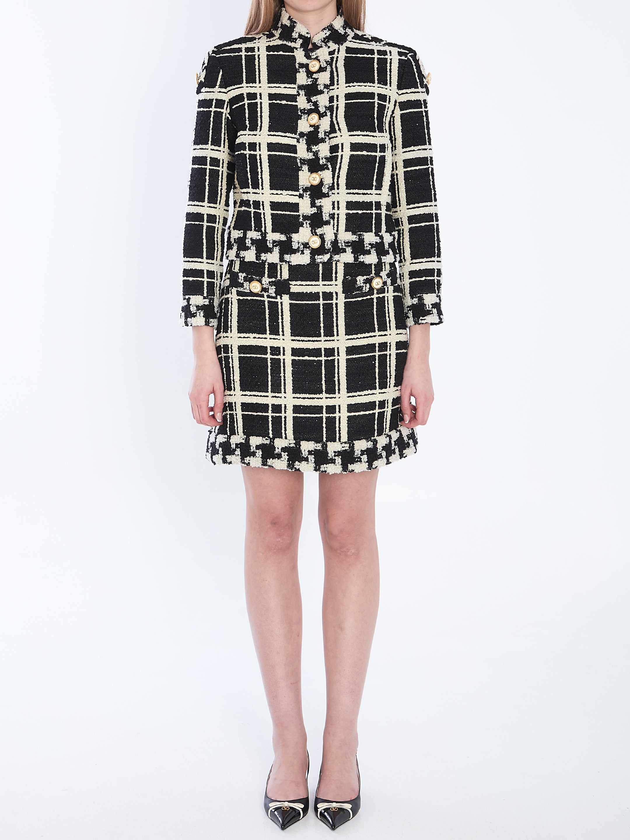 VALENTINO GARAVANI 40 macro check tweed mini skirt