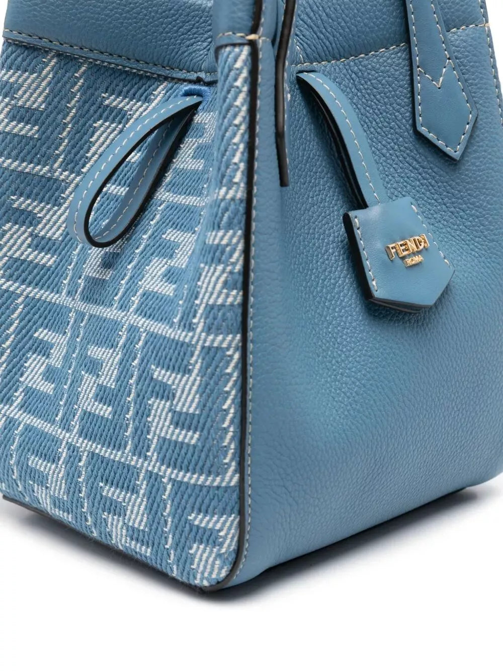 leather and denim-effect ff jacquard origami mini bag