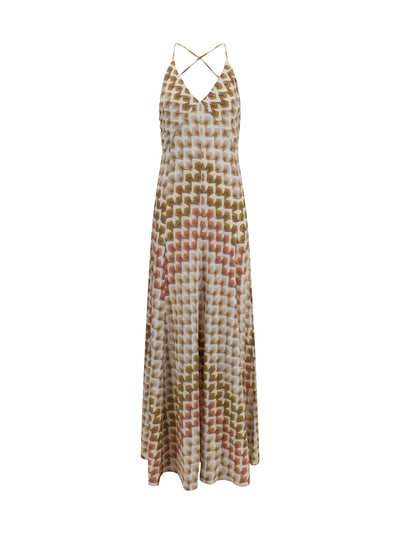 long lamé viscose dress with crossed straps