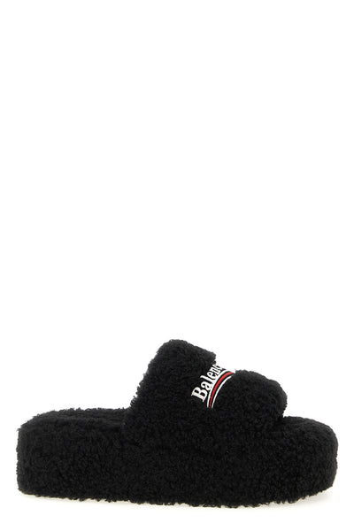 furry platform slides in fur-effect fabric
