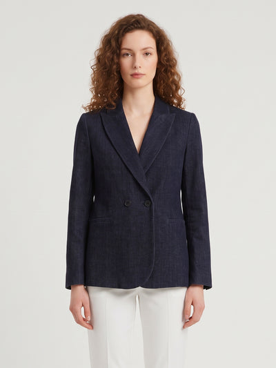 navy velvet double-breasted jacket