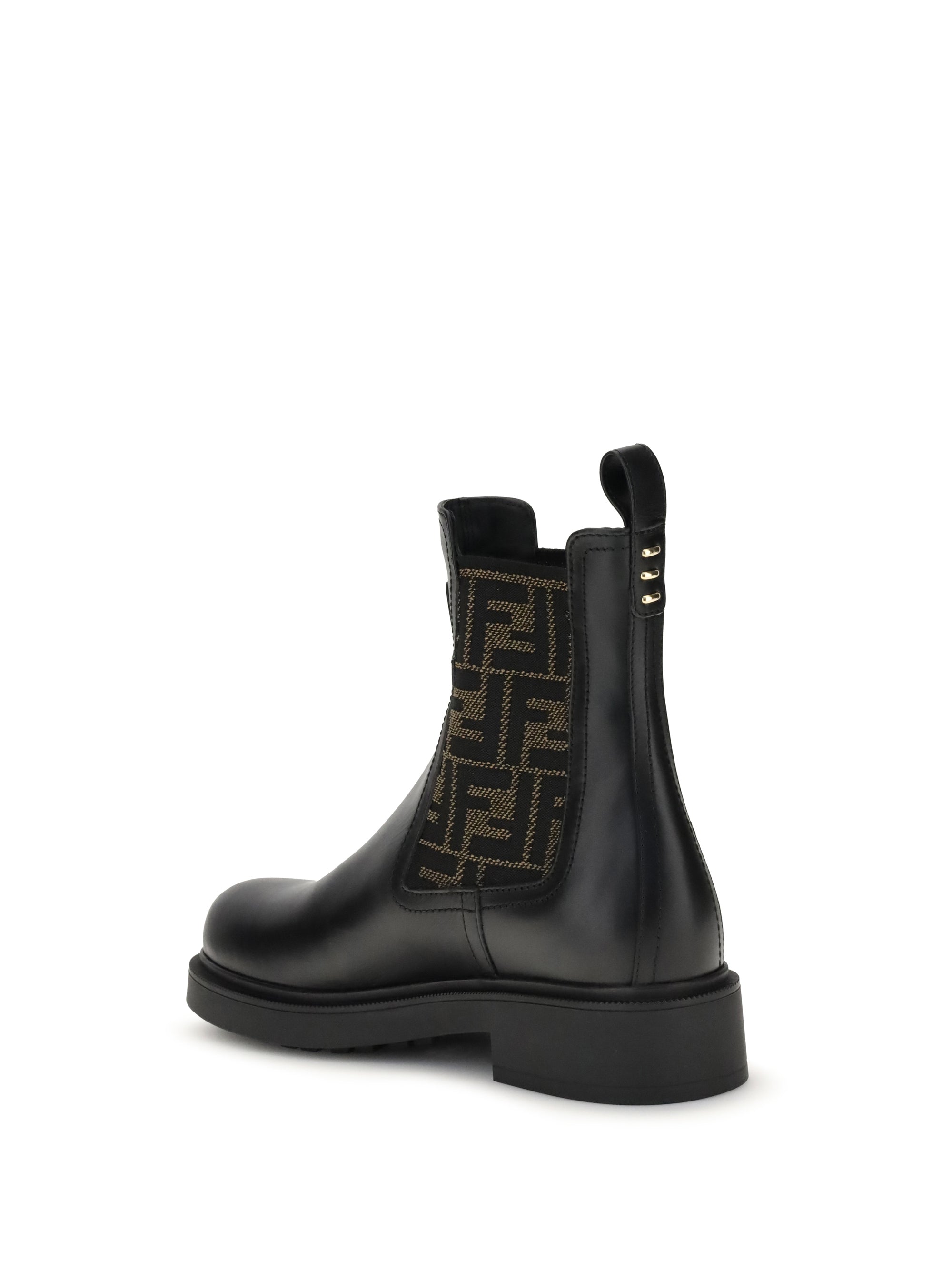 FENDI 36.5 ff leather and fabric ankle boots