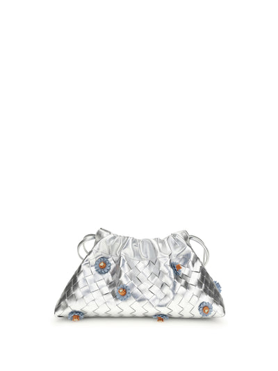 dustbag clutch bag with floral appliqués