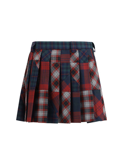 pleated patchwork tartan mini skirt