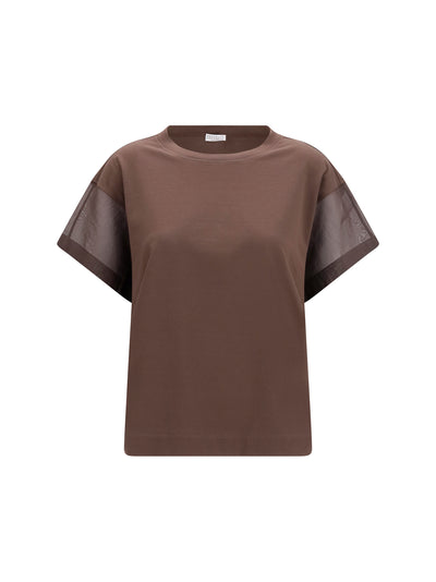 cotton t-shirt with sheer sleeves and side panels
