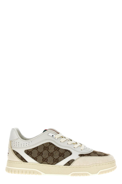 gucci re-web lace-up sneakers in original gg fabric