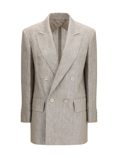 olimpia double-breasted chevron linen blazer