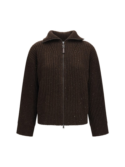 ribbed zip sweater